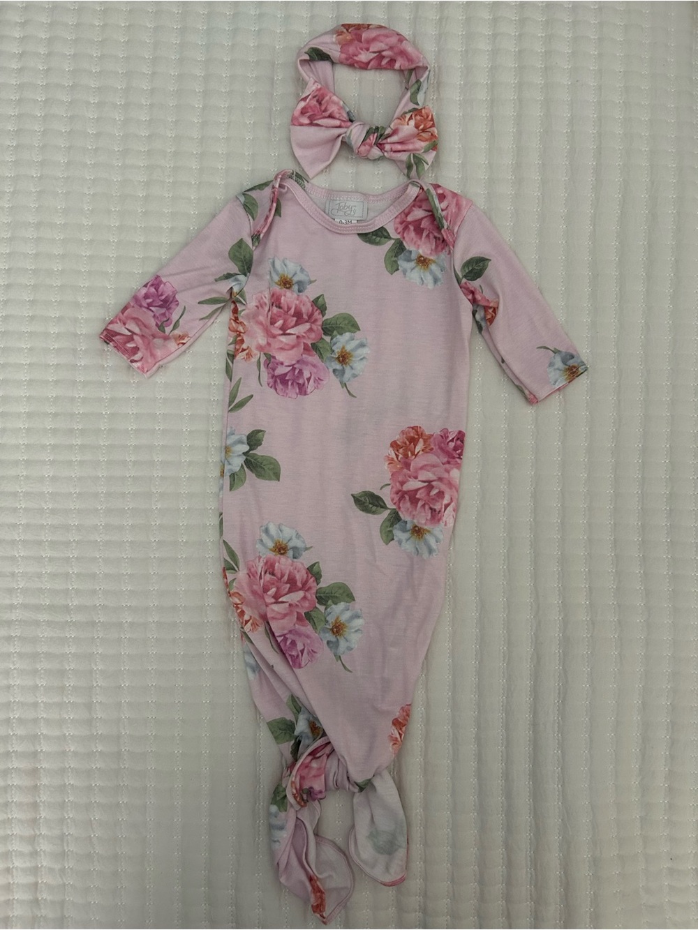 Toby Infant Pink Floral Knotted Gown with Headband